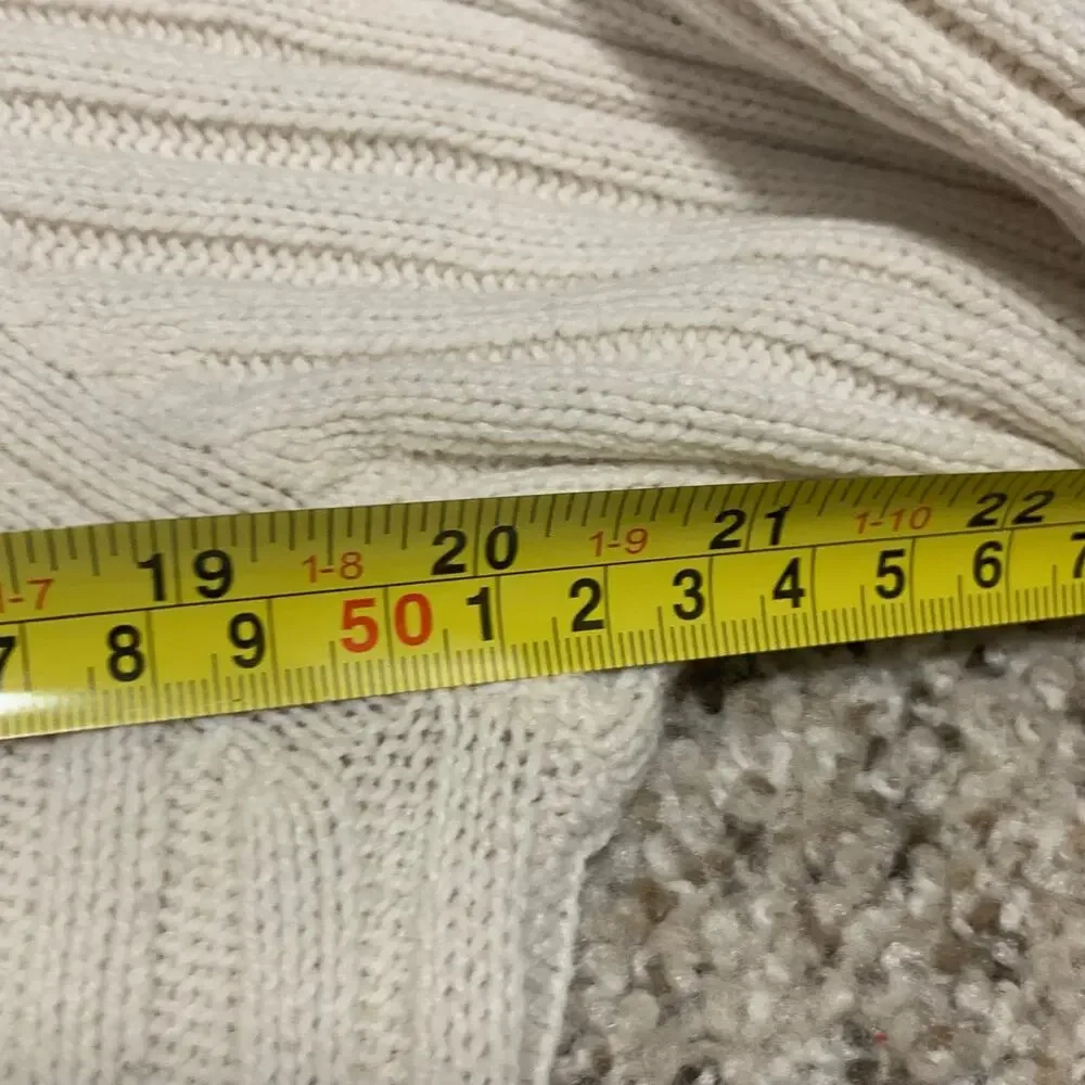 Custom Upcycled Eaten Apple Patchwork Cream Knit Zip Sweater – Large